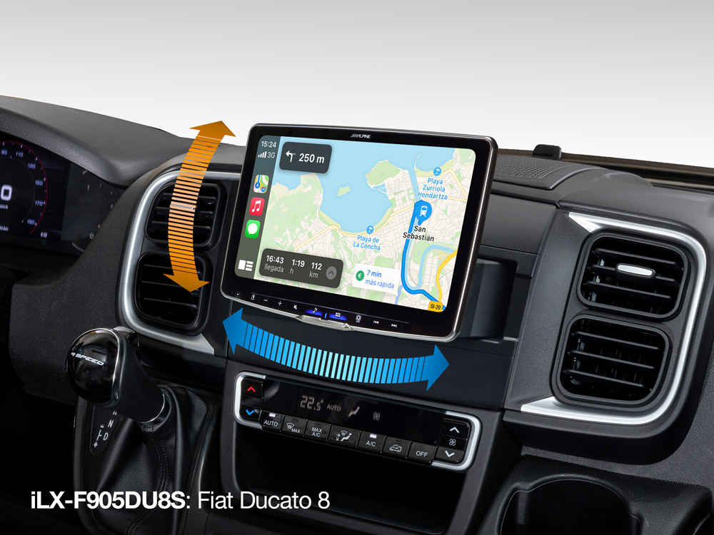 Alpine iLX-F905DU8S Autoradio met 1DIN-chassis en draaibaar 9-inch capacitief WXGA-scherm, met DAB+ digitale radio voor Fiat Ducato 8