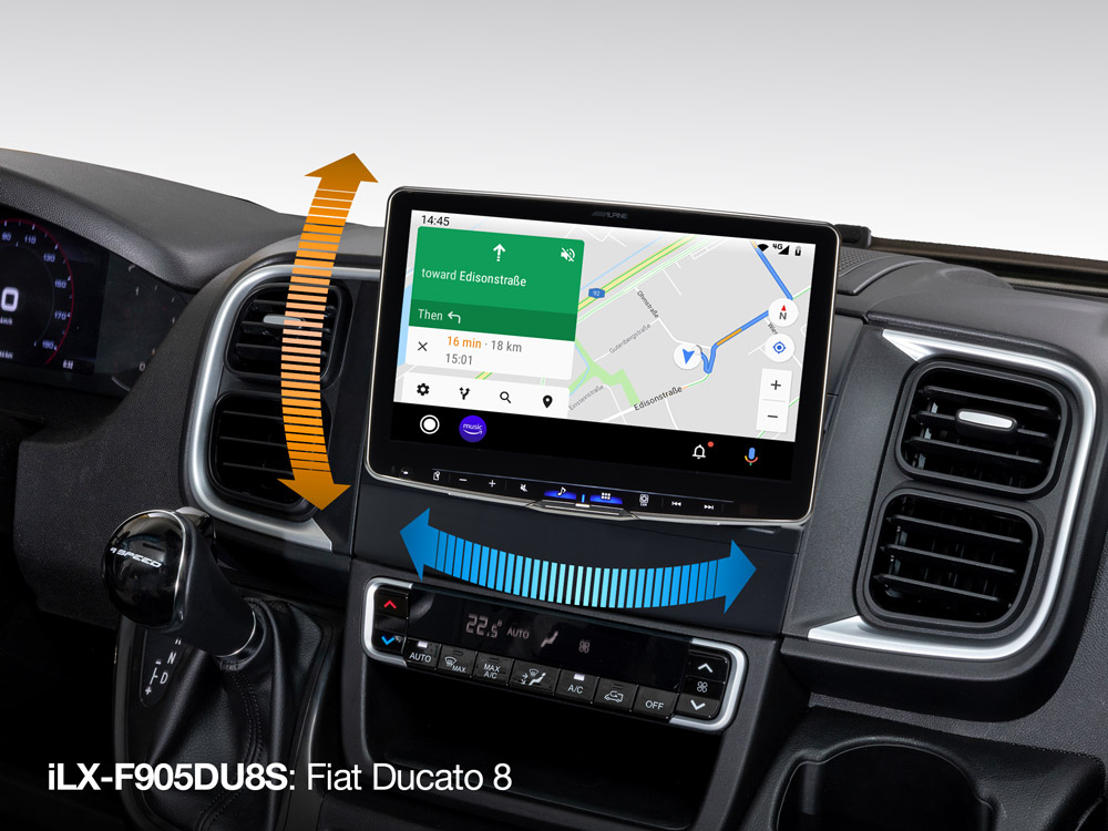 Alpine iLX-F905DU8S Autoradio met 1DIN-chassis en draaibaar 9-inch capacitief WXGA-scherm, met DAB+ digitale radio voor Fiat Ducato 8